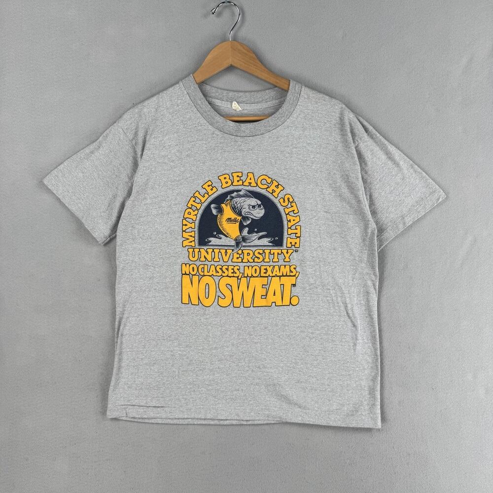 Vintage Myrtle Beach State Shirt Mens XL Gray No Sweat Screen Stars USA 1986
